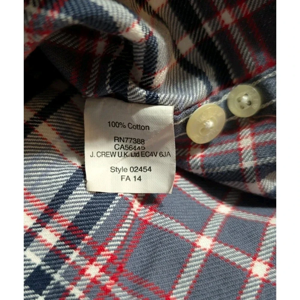 J.Crew Mens Medium Plaid Button Down Shirt Blue Red White Cotton Long Sleeve